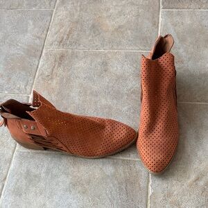 Burnt Orange Perforated Ankle Boots